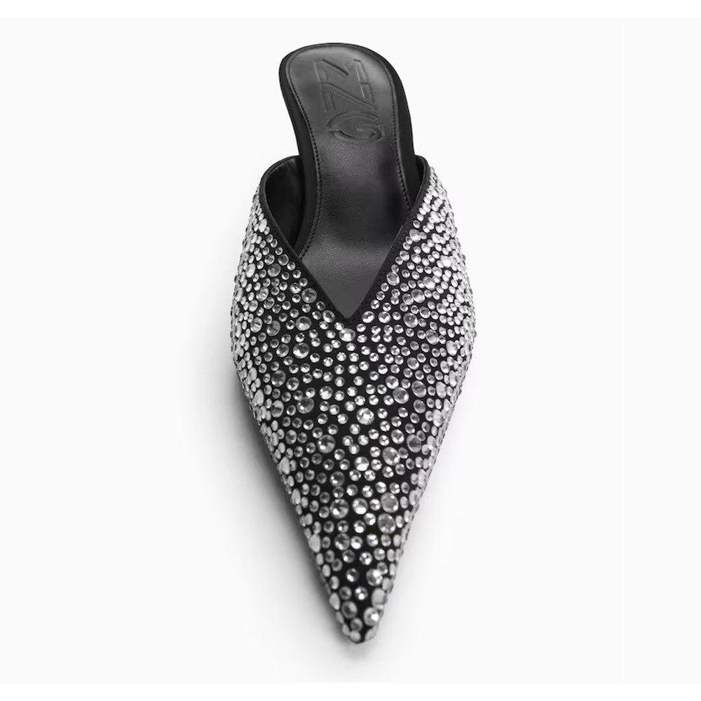 MANGO Crystal Rhinestone Mule Heels NWT Pointed Toe Kitten Heel Size 6.5 - Picture 15 of 16